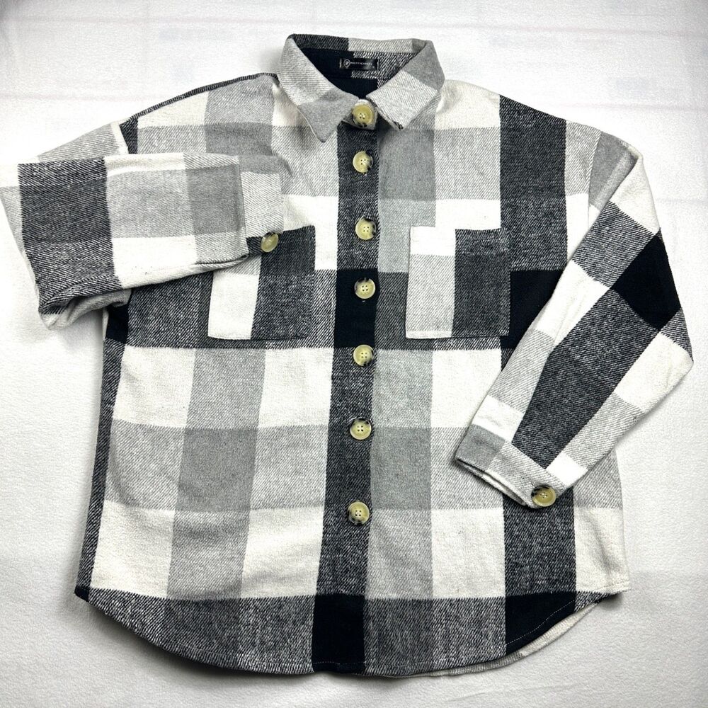 Pretty Garden Women's Black White Buffalo Plaid Button Up Long Sleeve XL